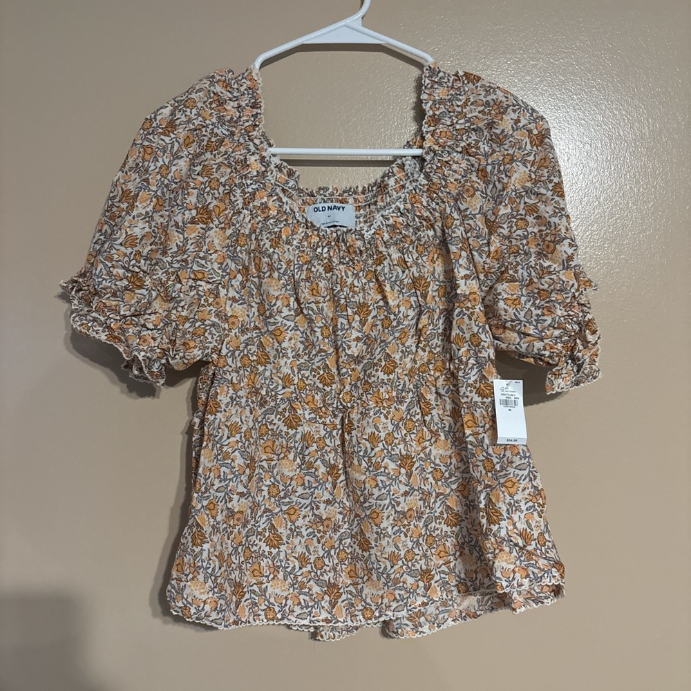 Old Navy Women's Floral Blouse - Orange and White